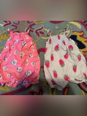 Carter's Pink Seashell Romper & White Strawberry Romper Set